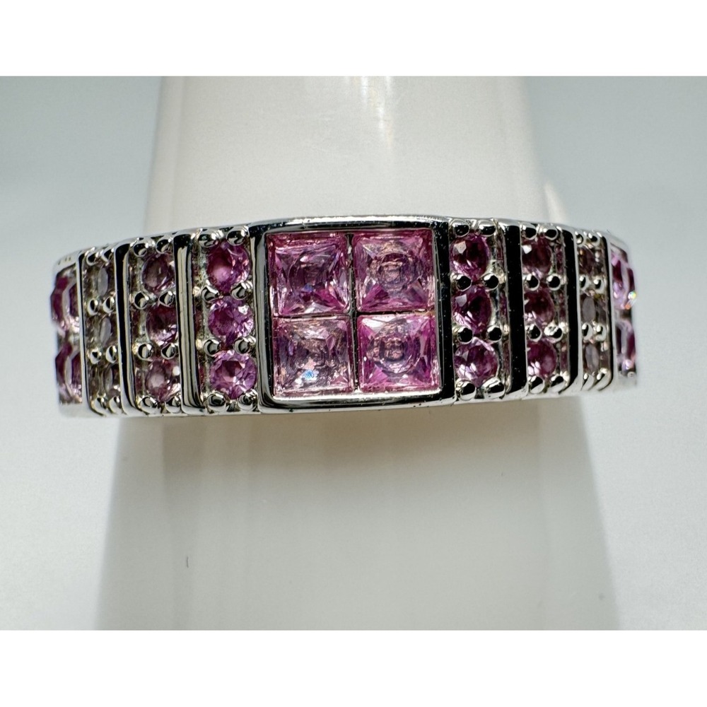 Size 9 Bomb Party Ring RBP7027 Modern Beauty Pink Corundum Rhodium
